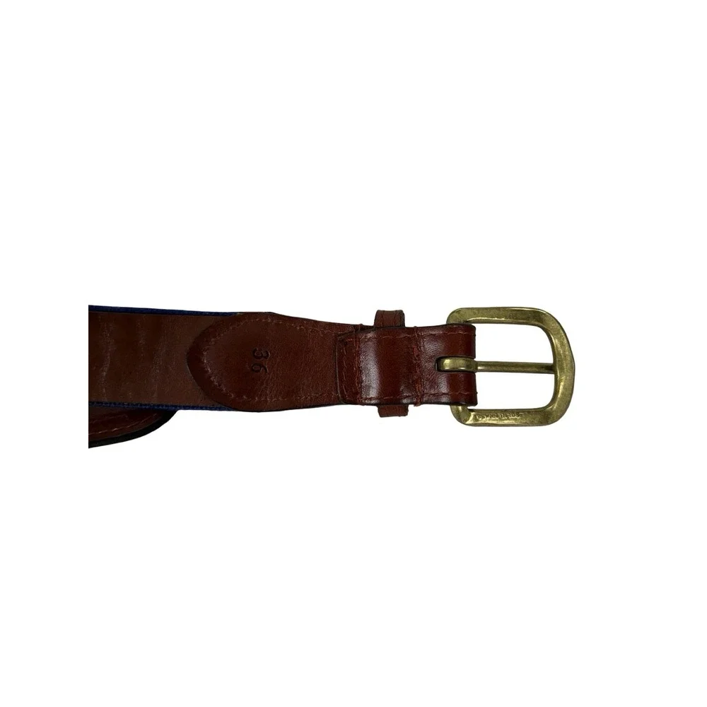 Smathers & Branson Hand Stitched Needlepoint Michigan Belt Mens 36 Solid Brass